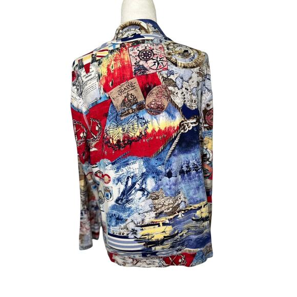 Chico's Nautical Traveler Multicolor Print Zip Front Long Sleeve Jacket Stretch - Picture 5 of 6